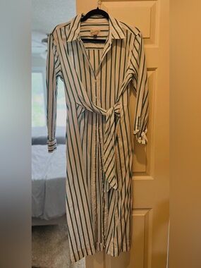 Universal Thread Green White Striped Long Sleeve Midi Shirt Dress Medium M